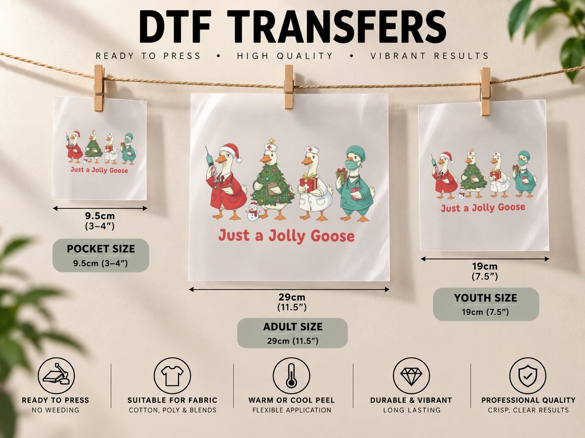 Just a Jolly Goose Christmas Design, Funny Xmas DTF Transfer Iron On
