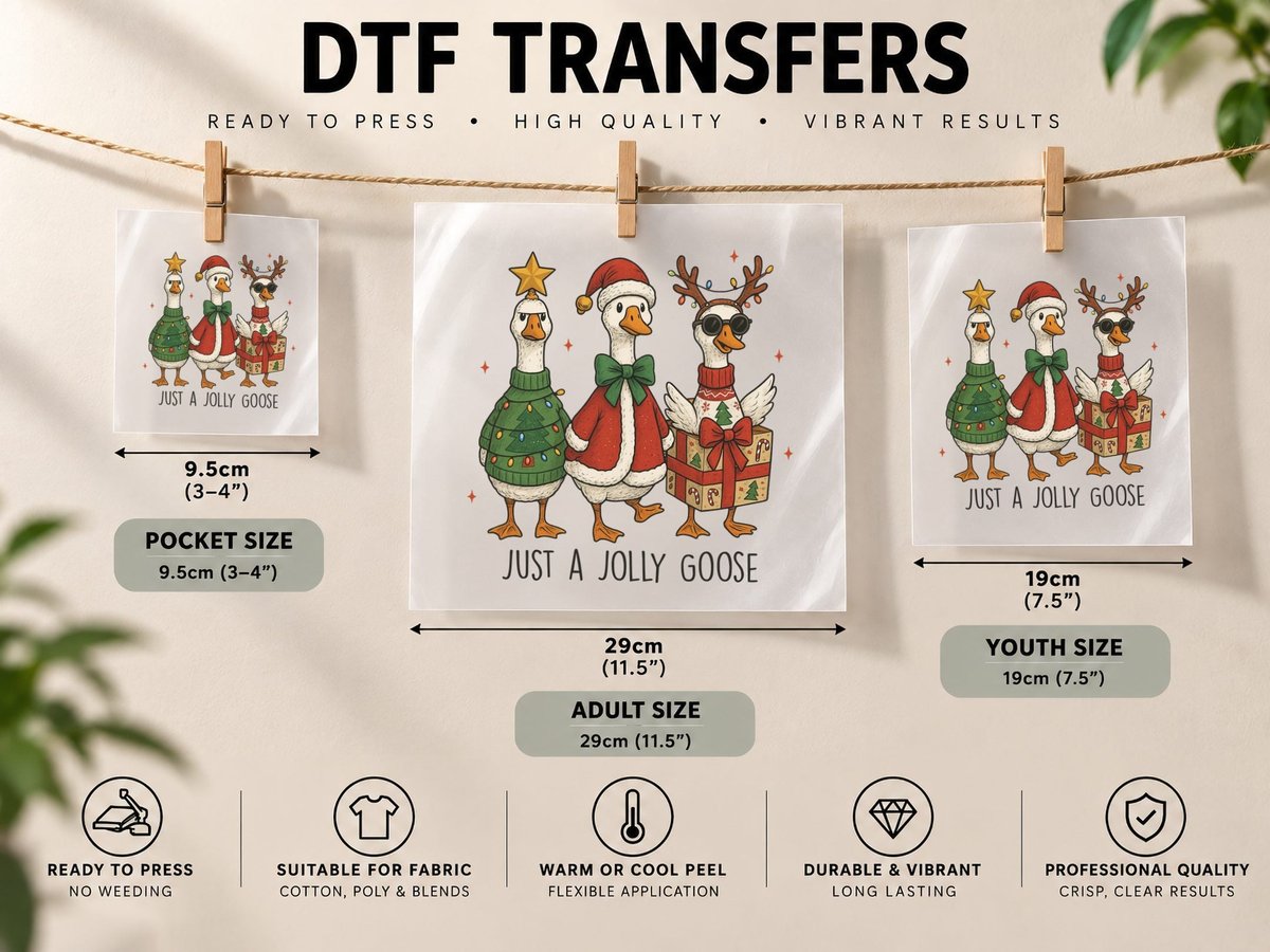Just a Jolly Goose Christmas, Funny Xmas, Ugly DTF Transfer Iron On