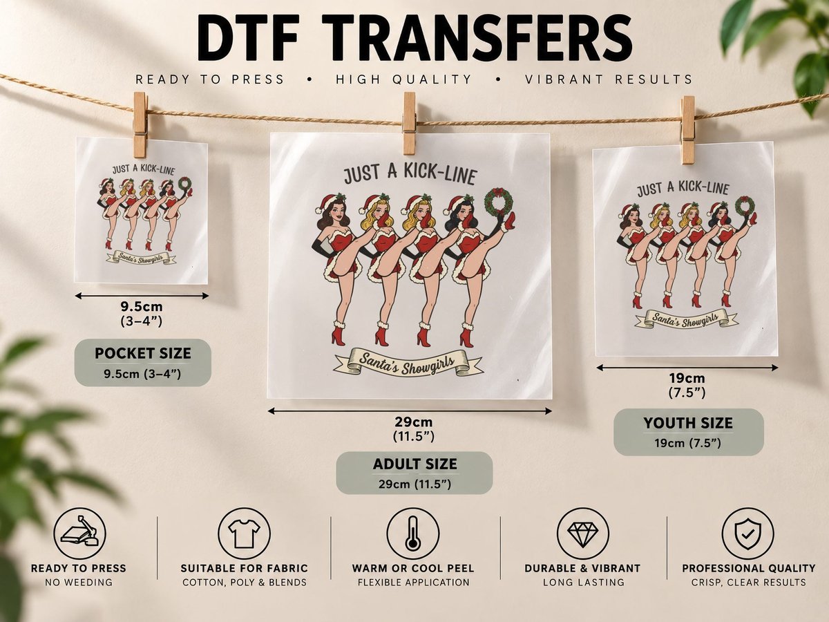 Just a Kick-Line Santa's Showgirls Christmas, Funny Xmas DTF Transfer Iron On