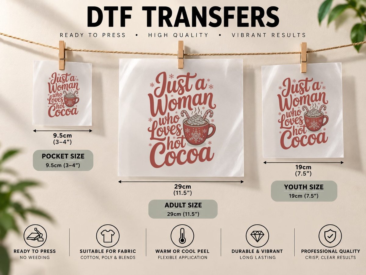 Just a Woman Who Loves Hot Cocoa Christmas, Funny Xmas DTF Transfer Iron On