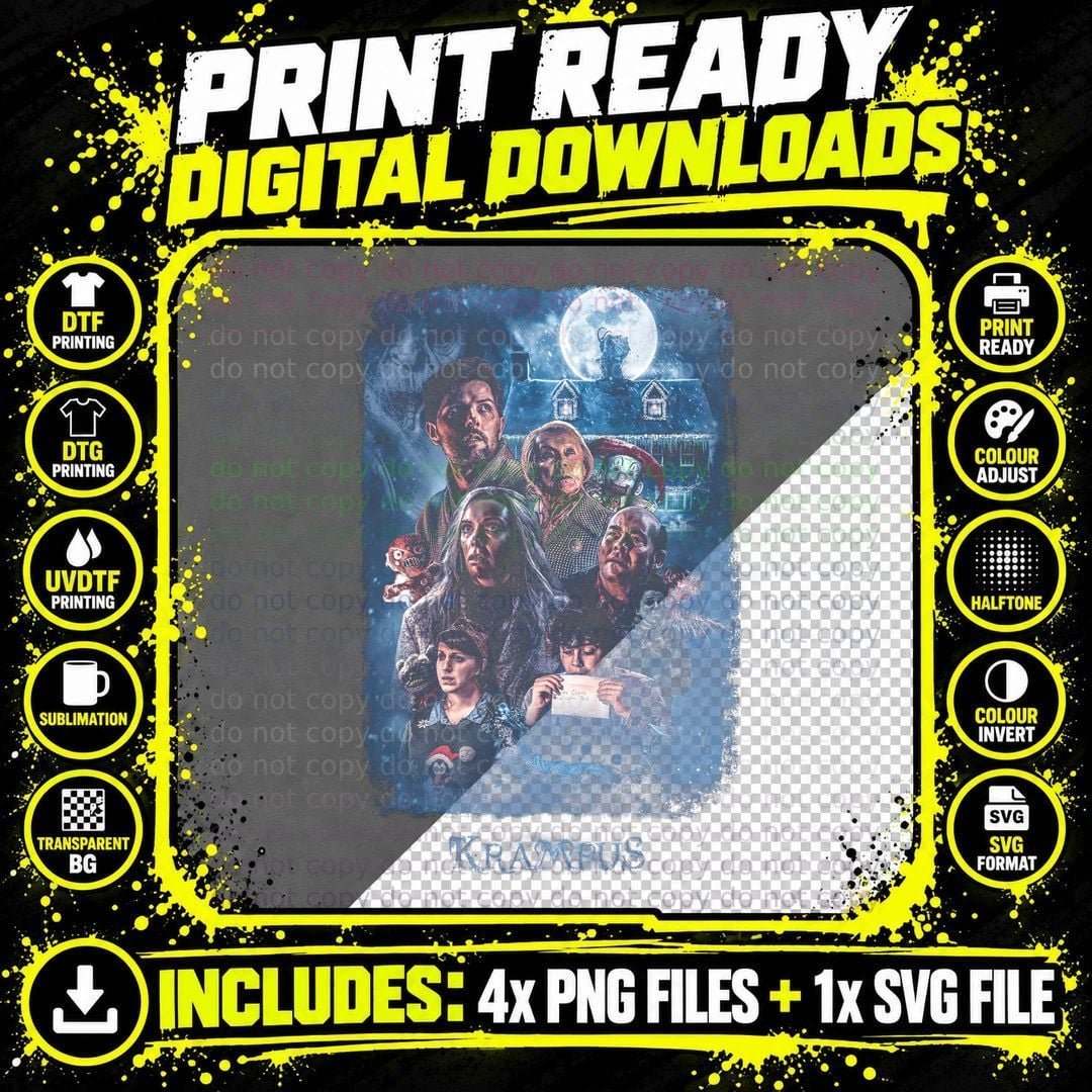 Krampus Blue Moonlight Creature Family Christmas Horror Png SVG Digital Bundle