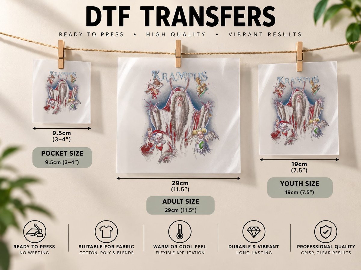 Krampus Christmas Demon Horror White Red Creature Holiday DTF Transfer Iron On