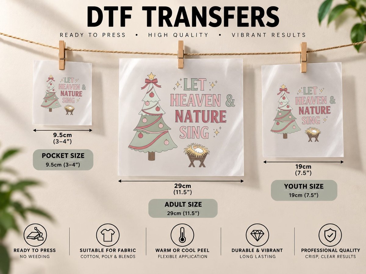 Let Heaven & Nature Sing Christmas, Funny Xmas, Ugly DTF Transfer Iron On