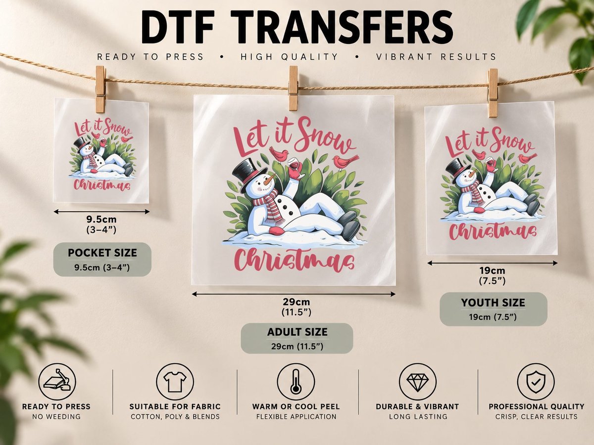 Let It Snow Christmas Winter, Drunk Snowman in Bushes DTF Transfer Iron On