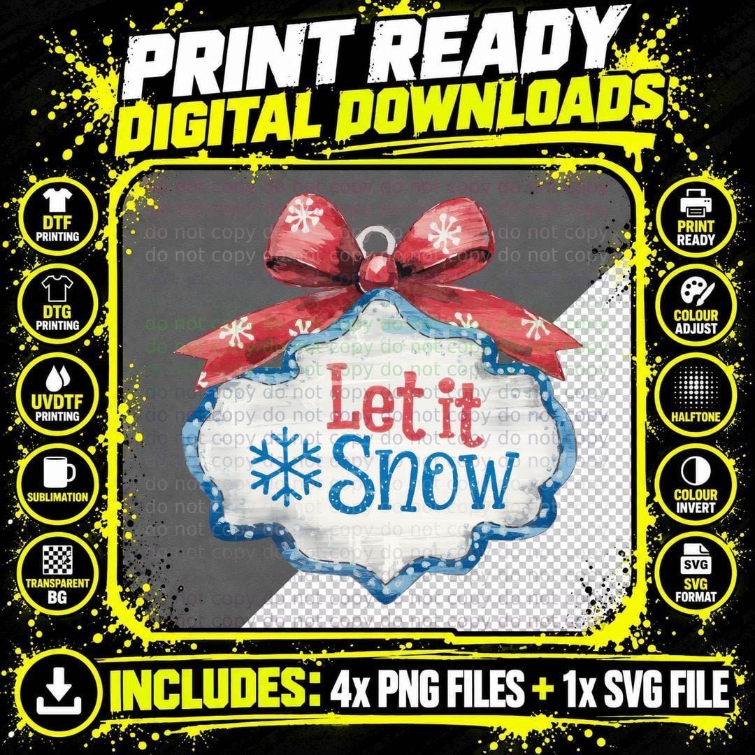 Let It Snow Winter T-Shirt, Festive Holiday Ornament Png SVG Digital Bundle