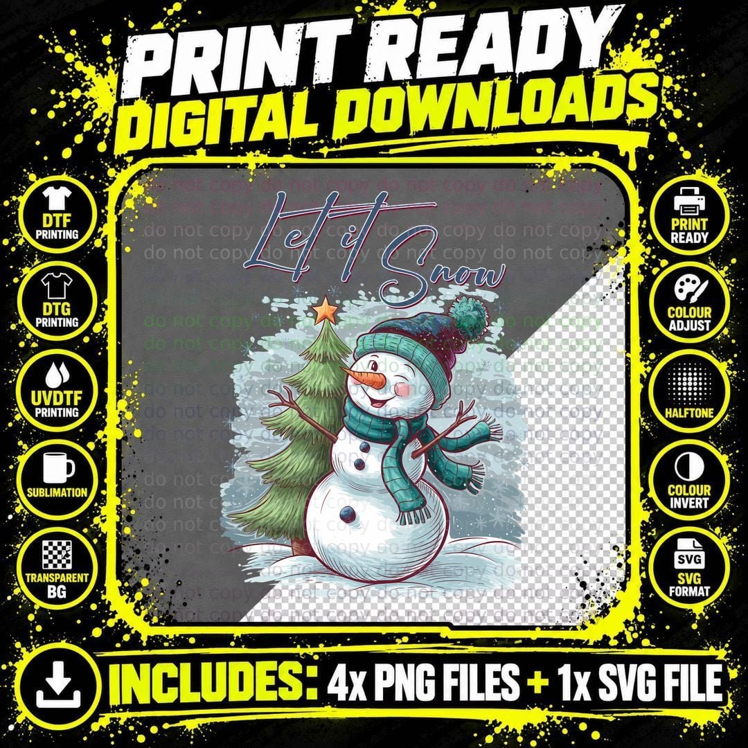 Let It Snow Winter T-Shirt, Snowman Holding Christmas Png SVG Digital Bundle