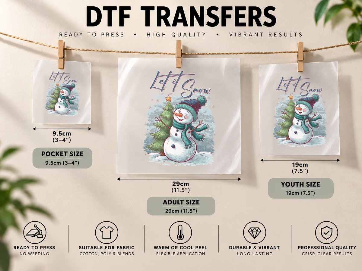 Let It Snow Winter, Snowman Holding Christmas Tree in DTF Transfer Iron On