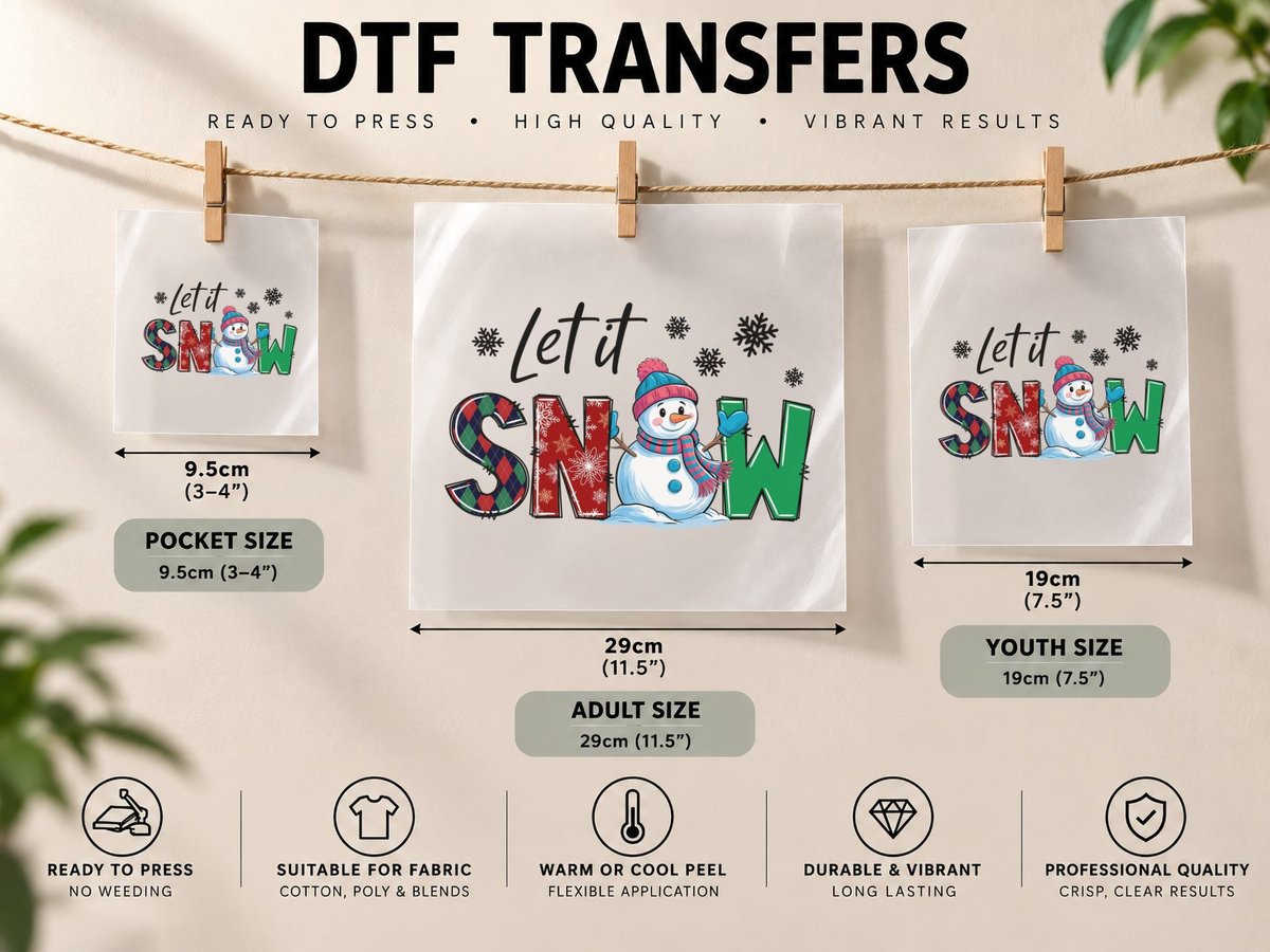 Let It Snow Winter, Snowman Holding Letters in Snow Graphic DTF Transfer Iron On