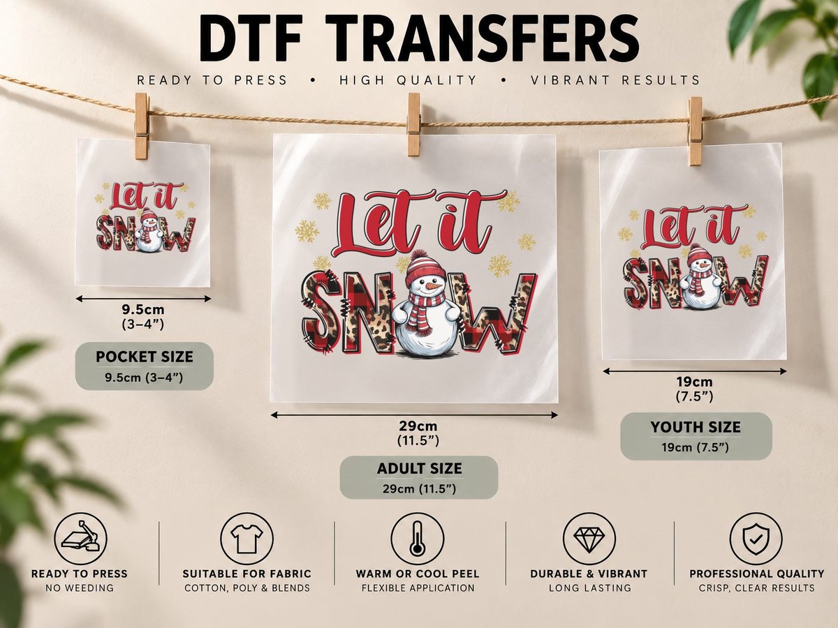 Let It Snow Winter, Snowman in Leopard Print Letters DTF Transfer Iron On