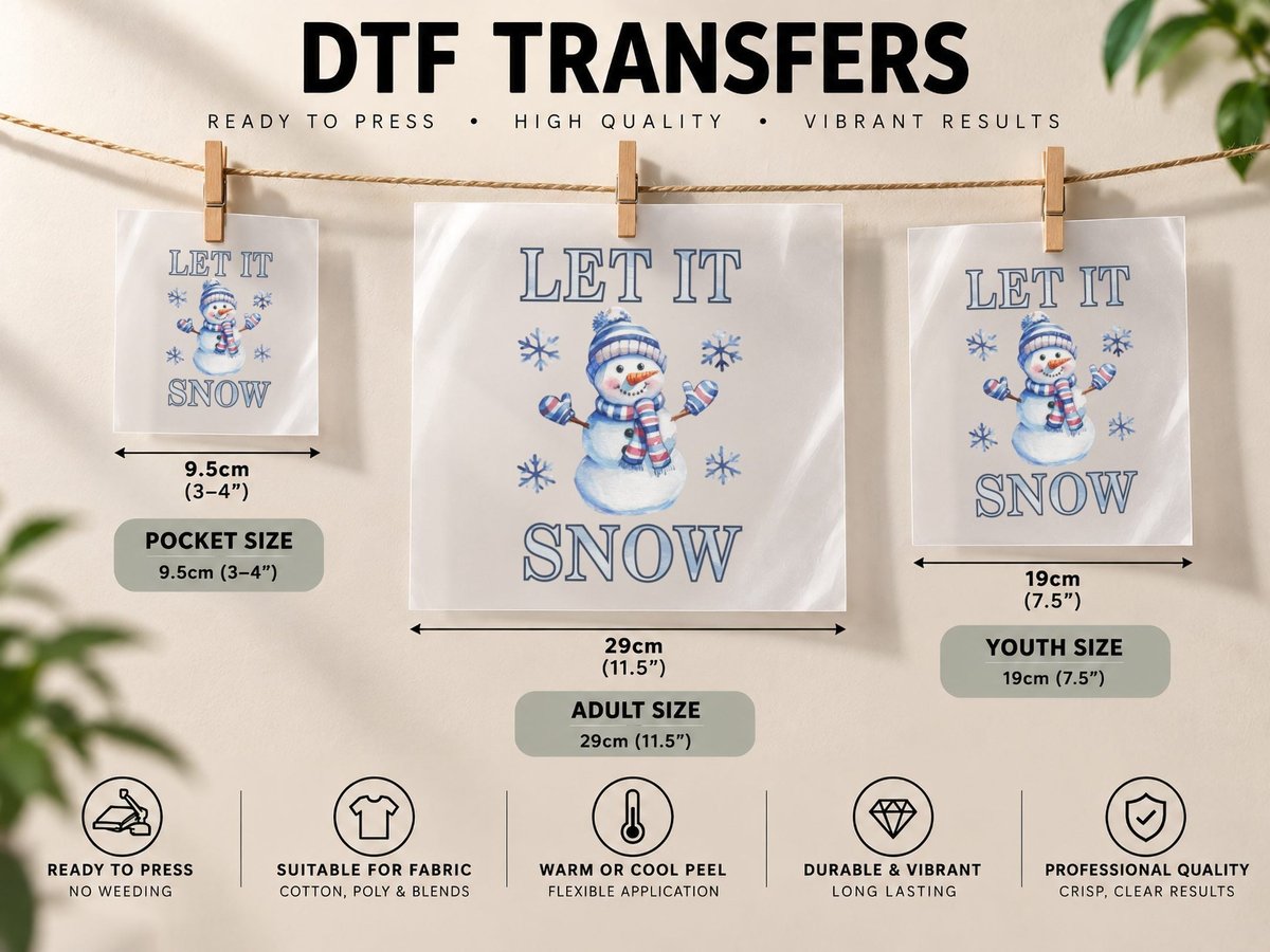 Let It Snow Winter, Snowman in Striped Hat and Scarf DTF Transfer Iron On