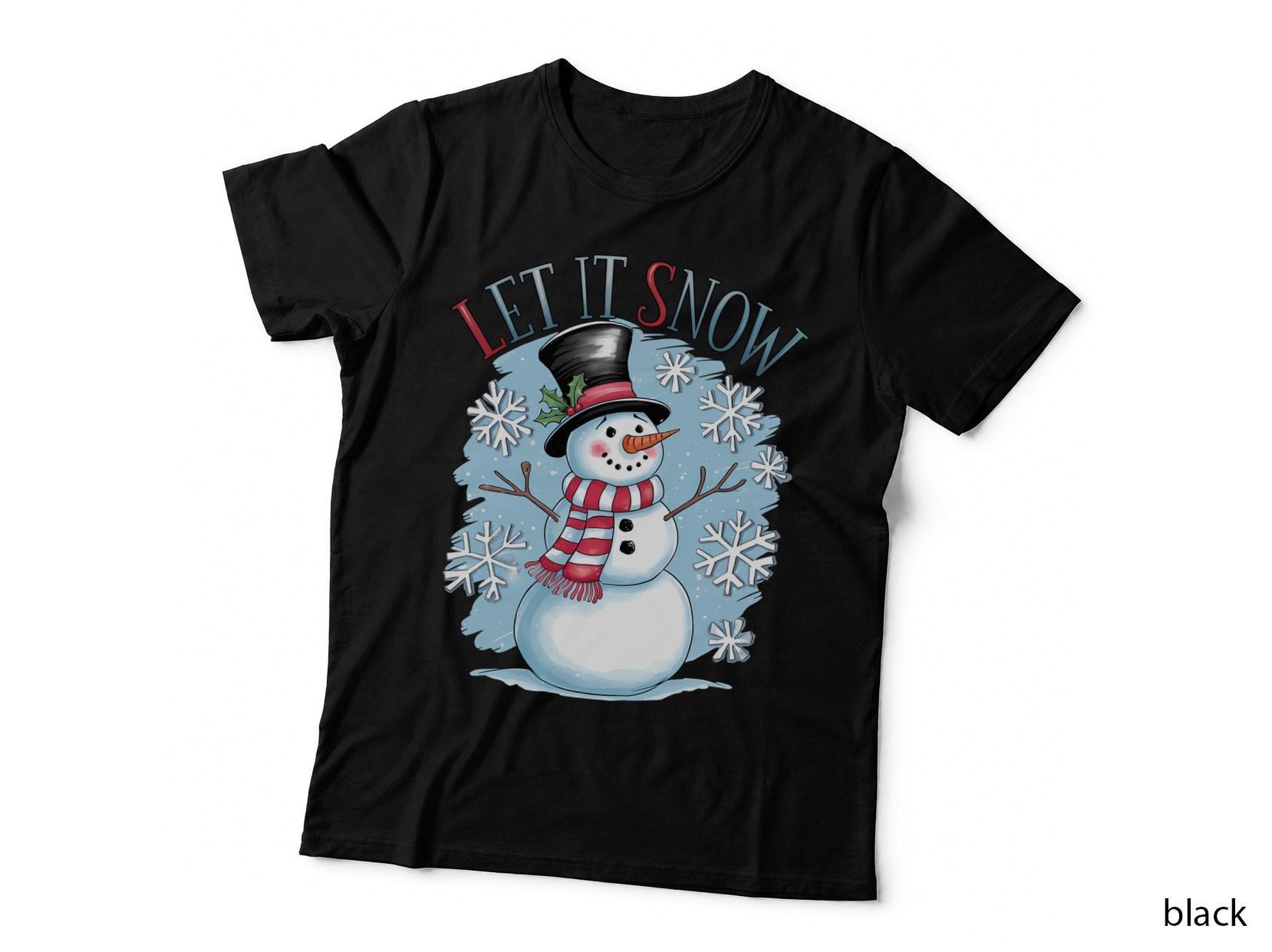 Let It Snow Winter T-Shirt, Snowman in Winter Attire with Graphic Tee