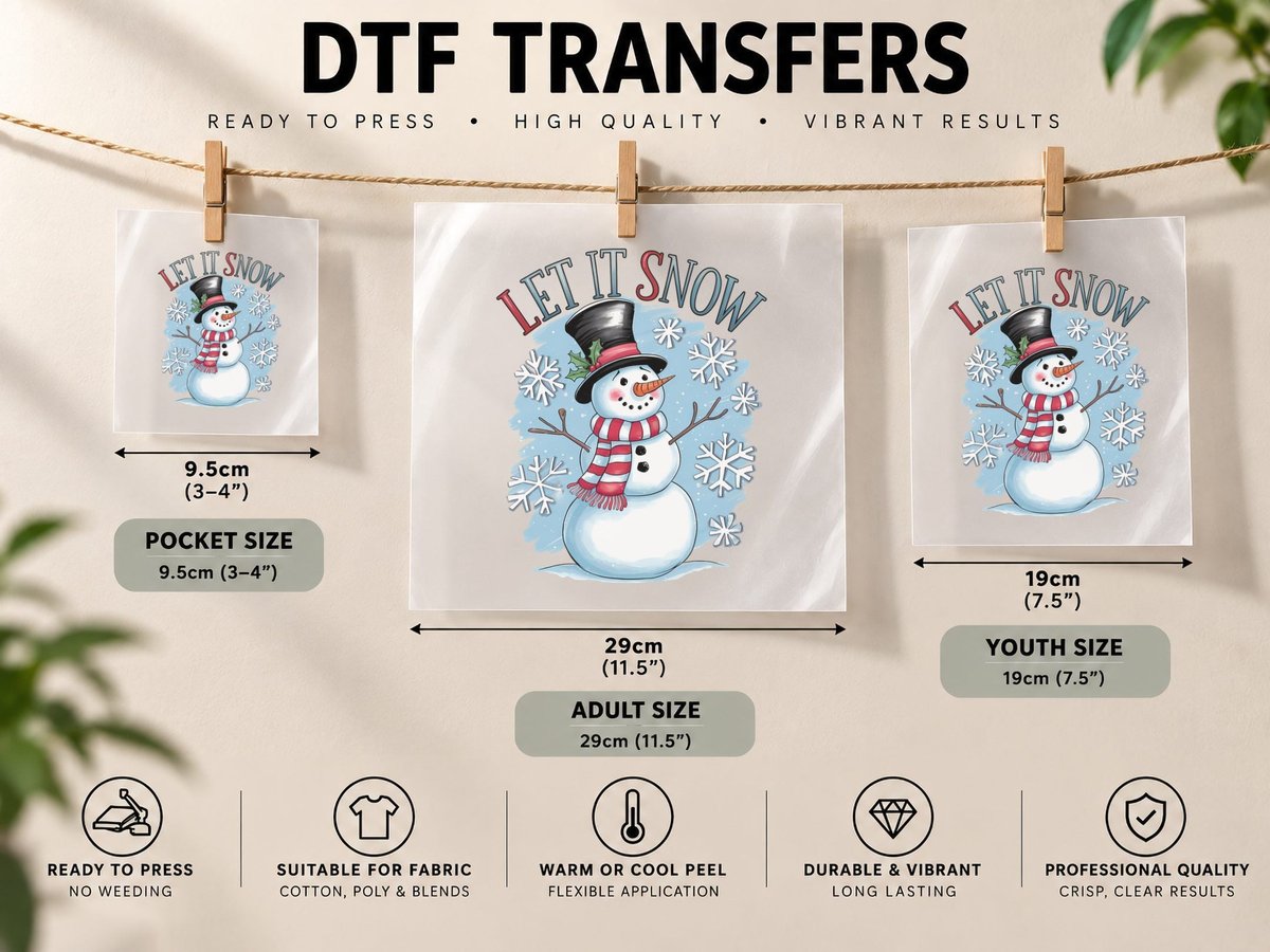 Let It Snow Winter, Snowman in Winter Attire with Graphic DTF Transfer Iron On