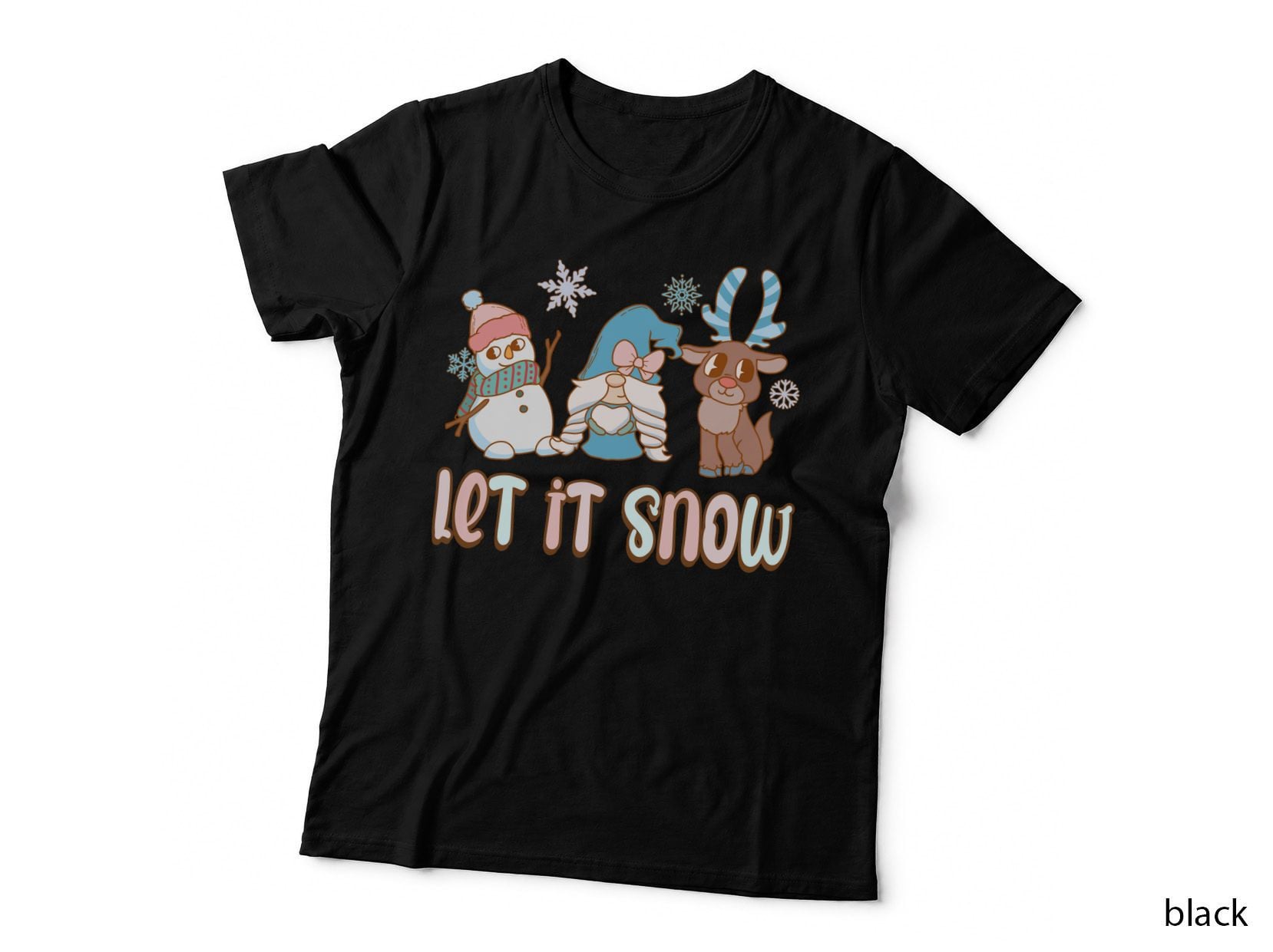 Let It Snow Winter T-Shirt, Winter Snowman Elf Reindeer Graphic Tee