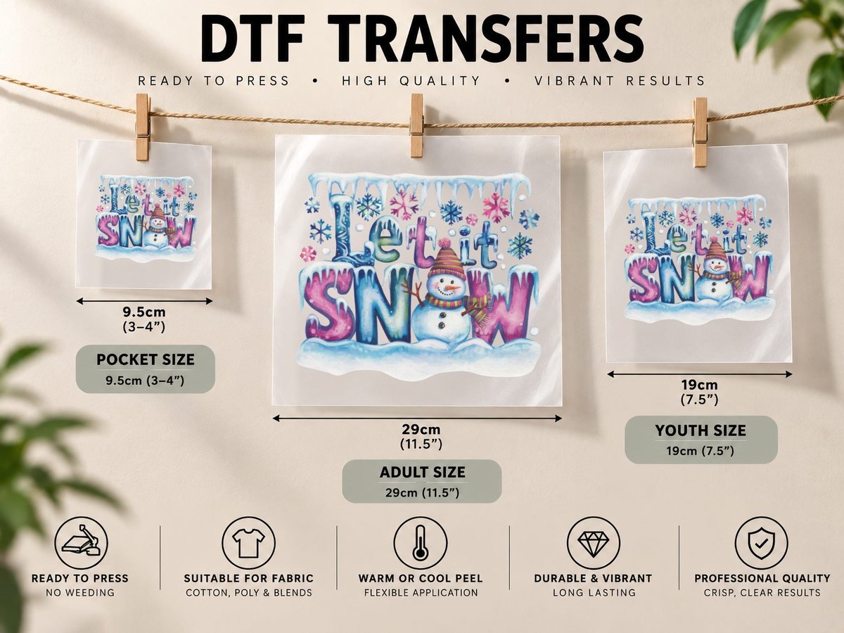 Let It Snow Winter, Winter Snowman with Colorful Letters DTF Transfer Iron On