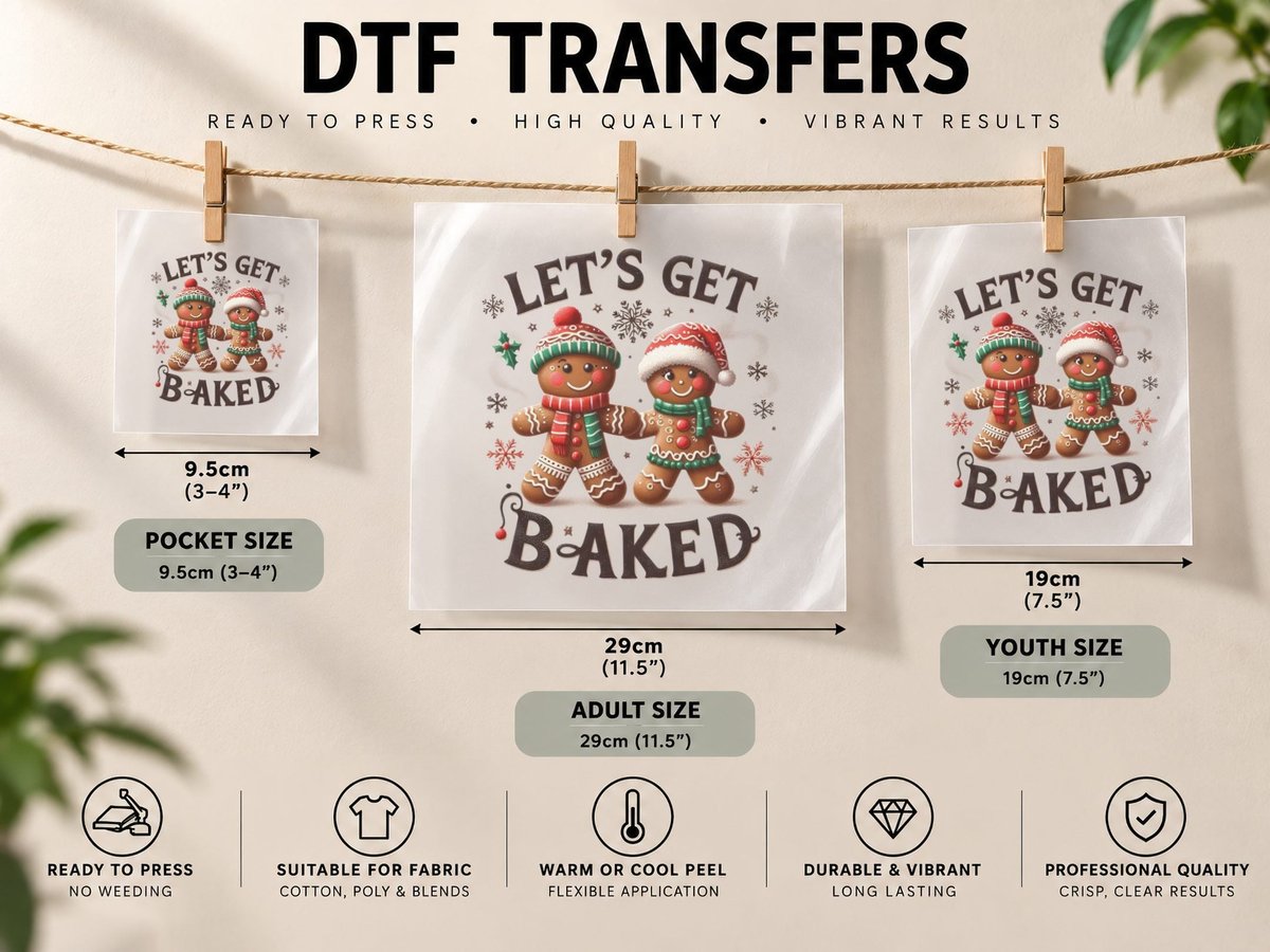 Let's Get Baked Christmas Design, Funny Xmas, Xmas Humor DTF Transfer Iron On