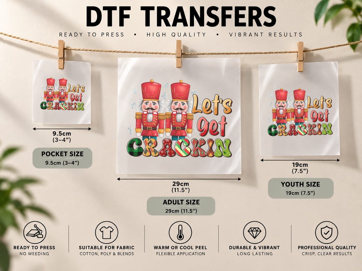 Let's Get Crackin Christmas, Funny Xmas, Xmas Humor DTF Transfer Iron On