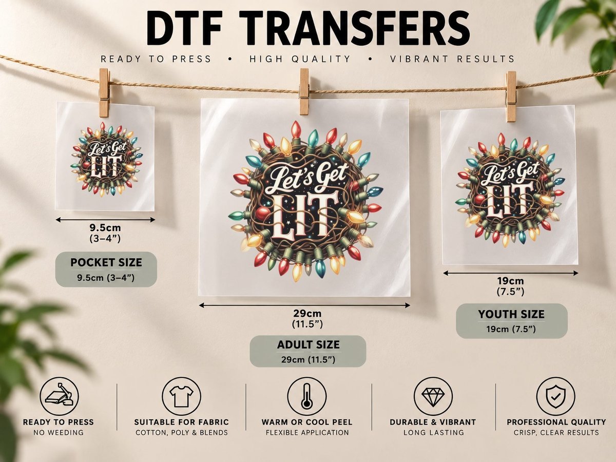 Let's Get Lit Christmas Design, Funny Xmas, Holiday Gift DTF Transfer Iron On