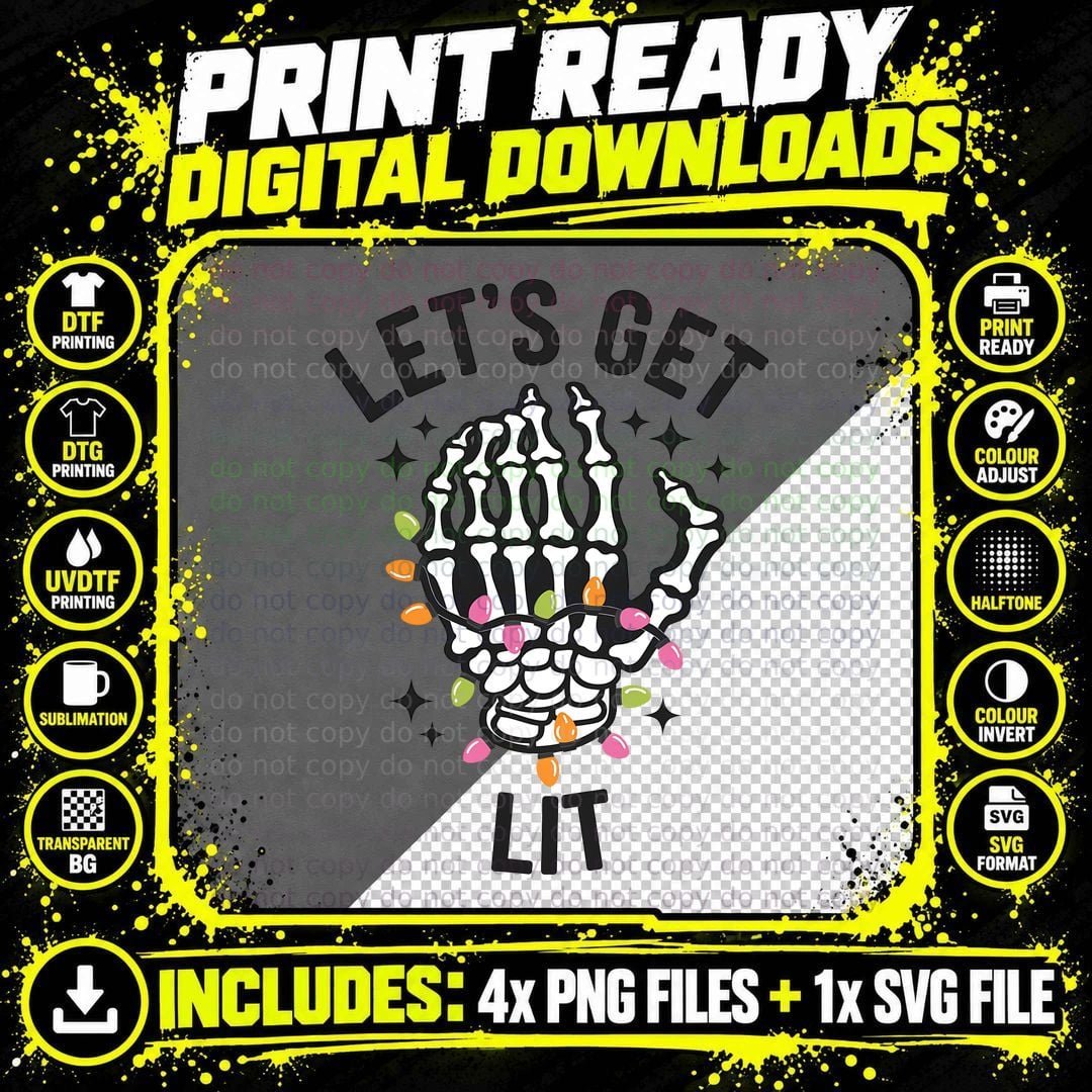 Let's Get Lit Christmas T-Shirt, Funny Xmas Tee Png SVG Digital Bundle