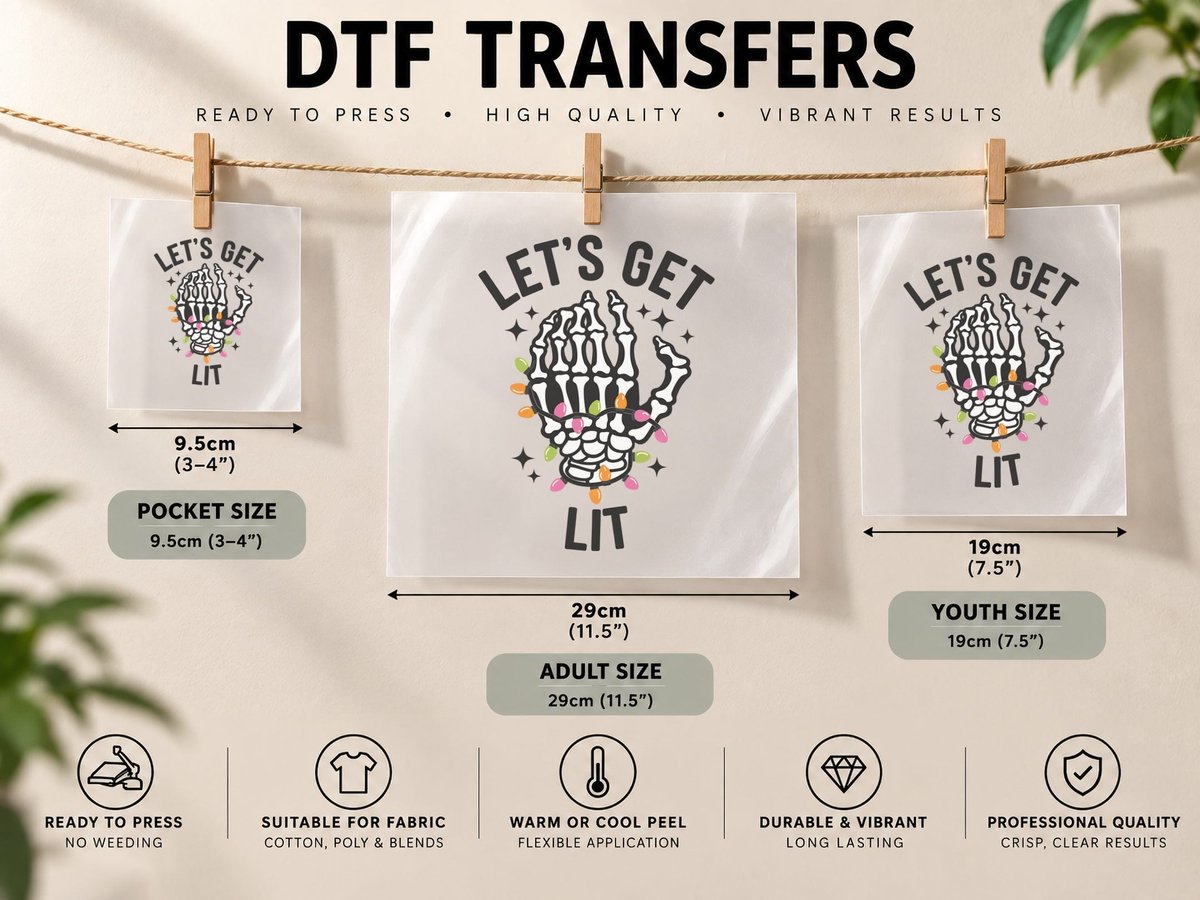 Let's Get Lit Christmas, Funny Xmas, Holiday Gift DTF Transfer Iron On