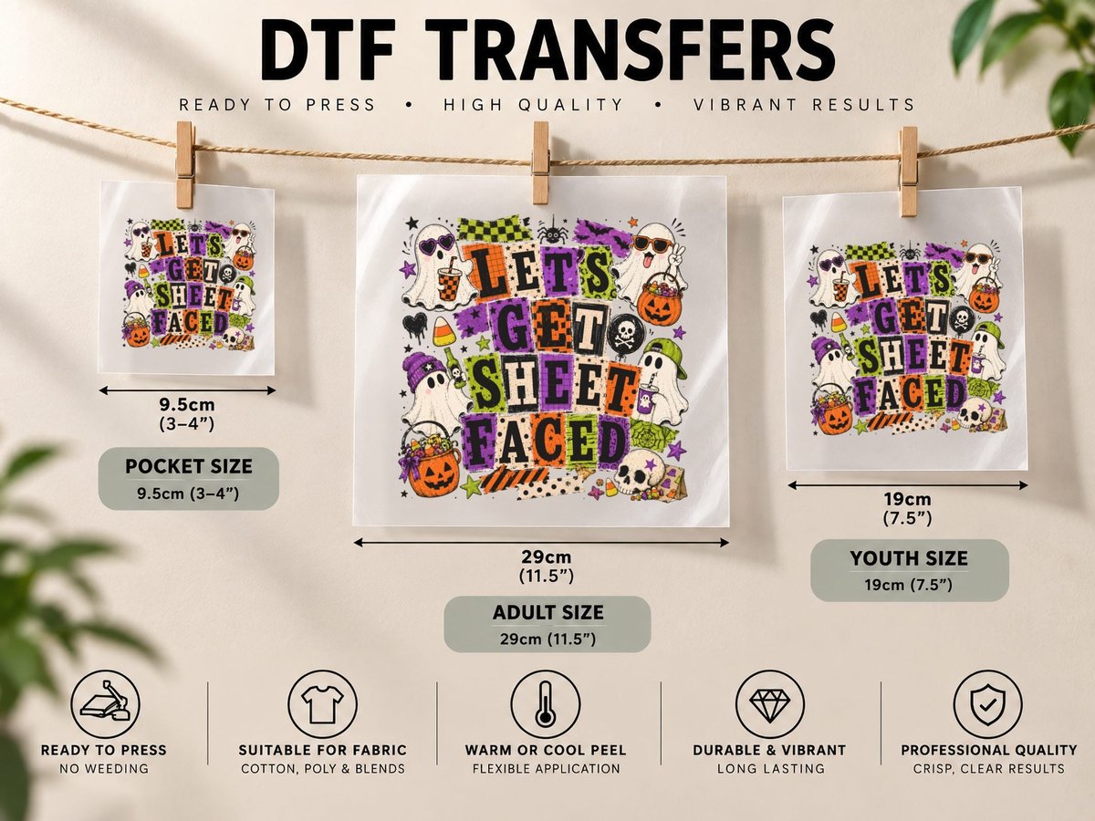 Let's Get Sheet Faced Halloween, Ghosts Party Drinks DTF Transfer Iron On