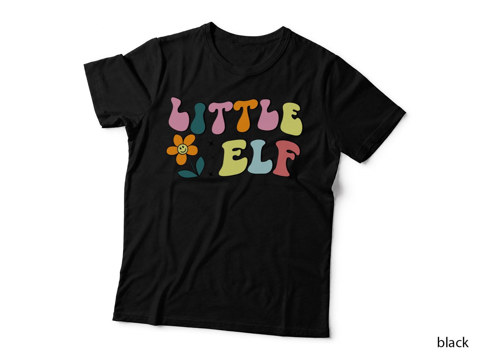 Little Elf Toddler Kids T-Shirt, Colorful Flower with Stars Graphic Tee