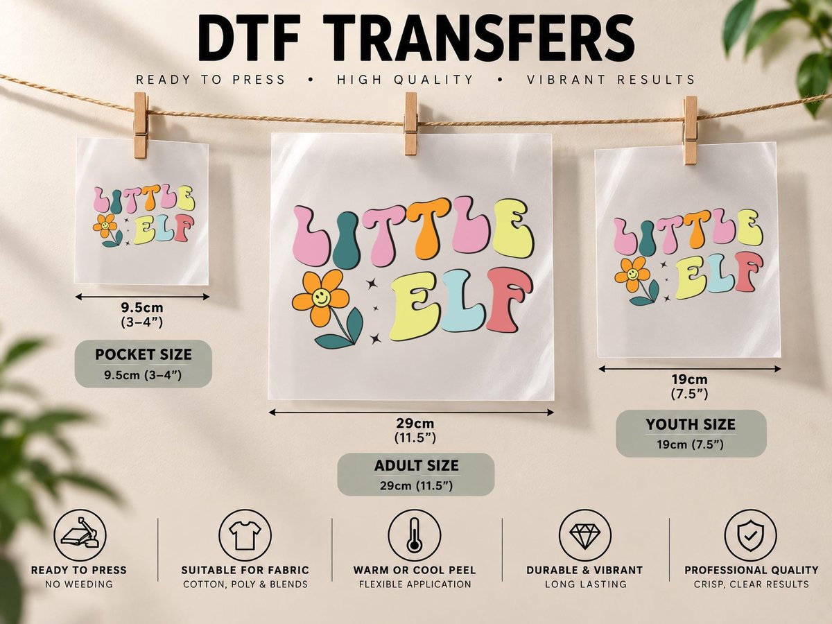 Little Elf Toddler Kids, Colorful Flower with Stars Graphic DTF Transfer Iron On