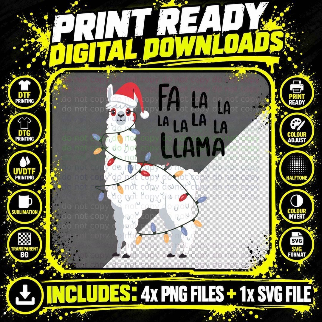 Llama Christmas Lights and Sweater Christmas T-Shirt Png SVG Digital Bundle