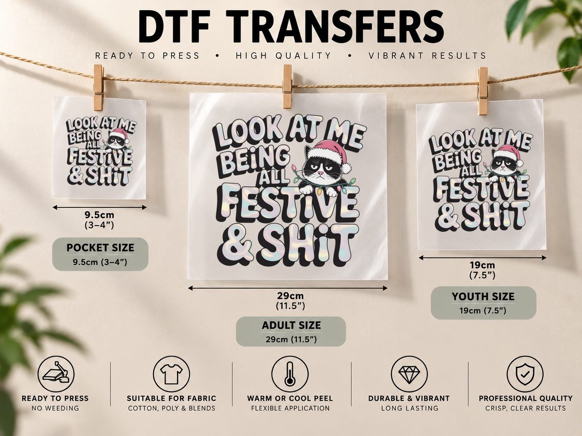 Look at Me Being All Festive & Shit Funny Cat DTF Transfer Iron On