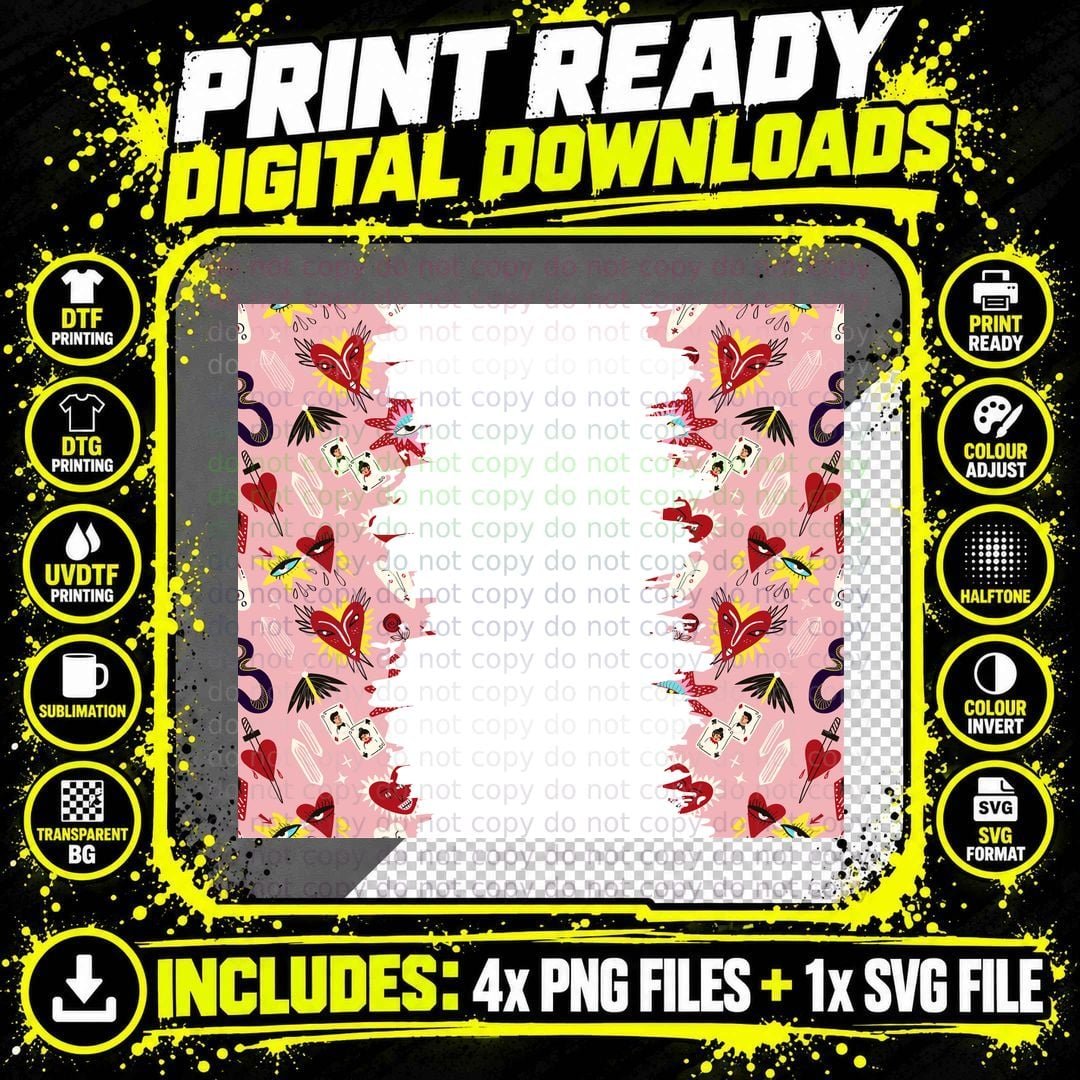 Love Pattern Icons Festive Pink Celebration T-Shirt Png SVG Digital Bundle