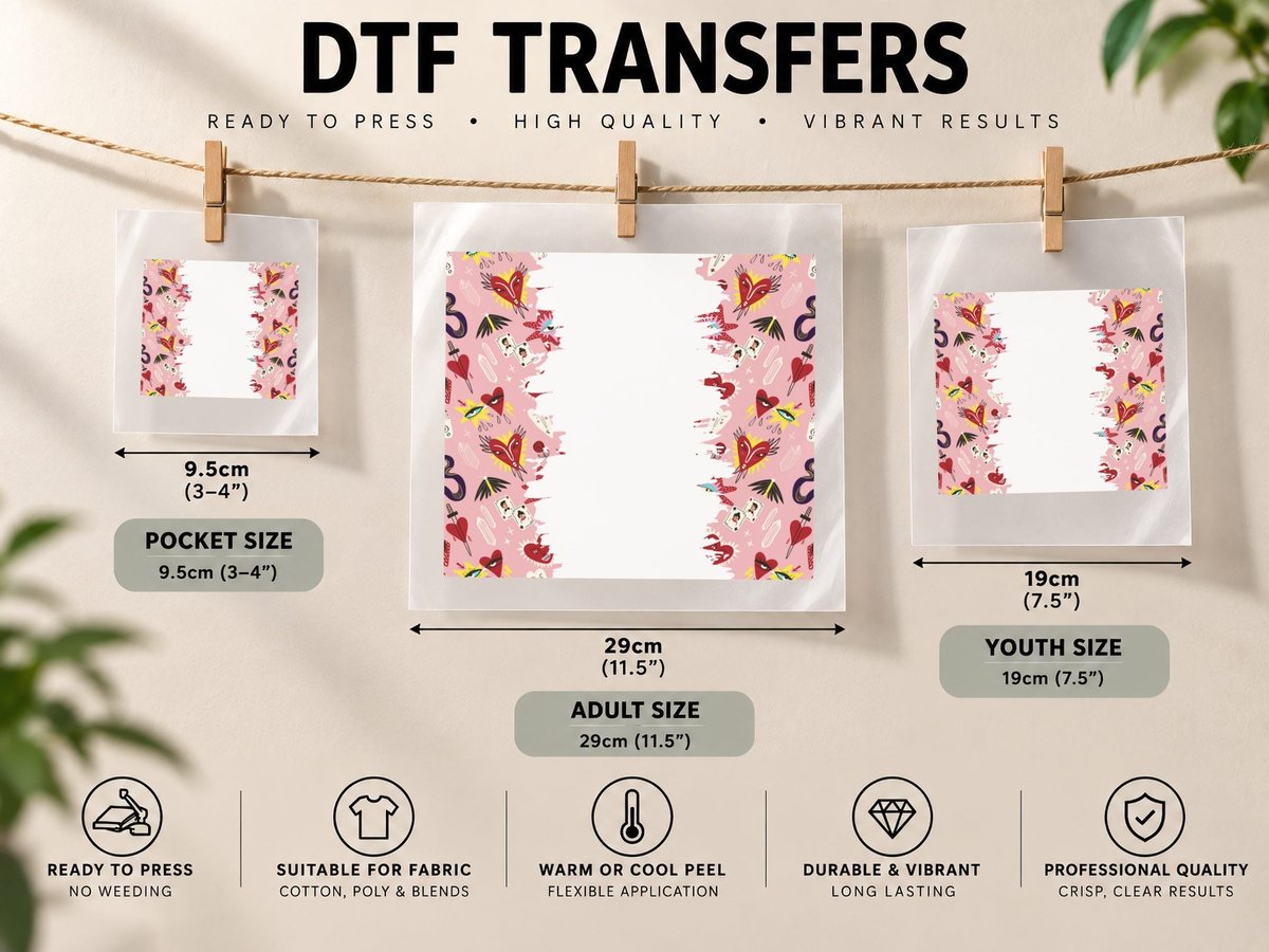 Love Pattern Icons Festive Pink Celebration DTF Transfer Iron On