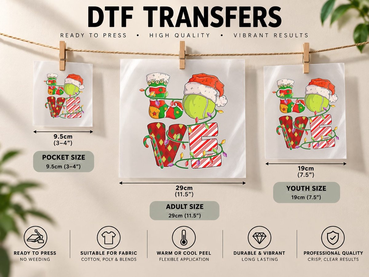 Love Tennis Christmas Tennis Player Xmas Party DTF Transfer Iron On