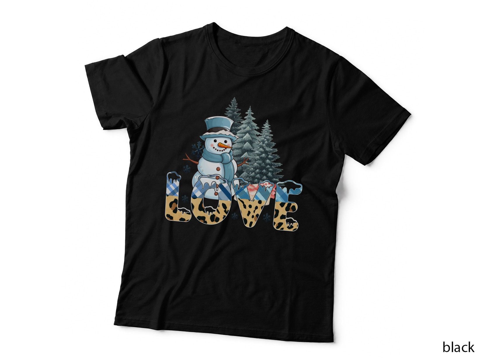 Love Winter T-Shirt, Festive Snowman in Snowy Forest Graphic Tee