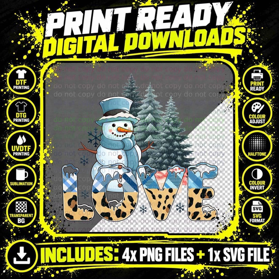 Love Winter T-Shirt, Festive Snowman in Snowy Forest Png SVG Digital Bundle