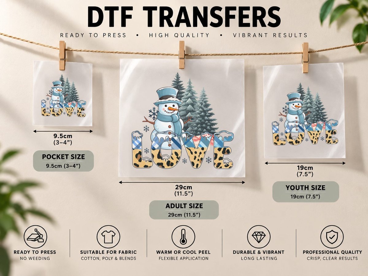 Love Winter, Festive Snowman in Snowy Forest Graphic DTF Transfer Iron On