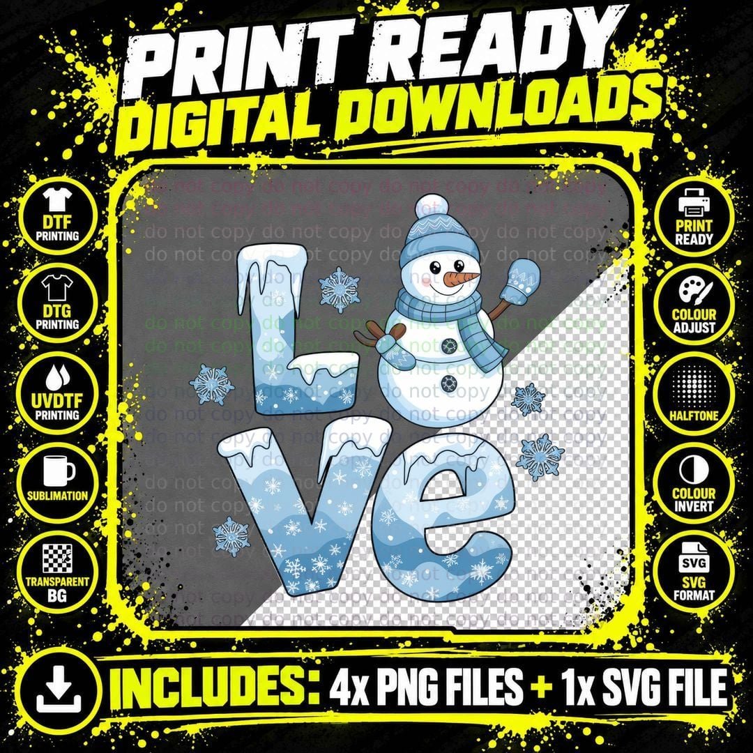 Love Winter T-Shirt, Winter Snowman with Ice Letters Png SVG Digital Bundle