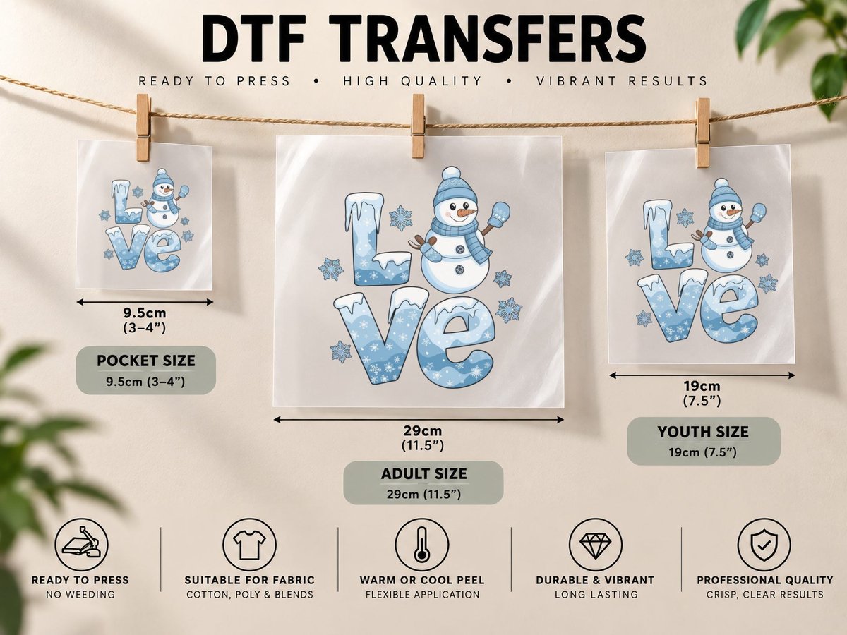 Love Winter, Winter Snowman with Ice Letters Graphic DTF Transfer Iron On