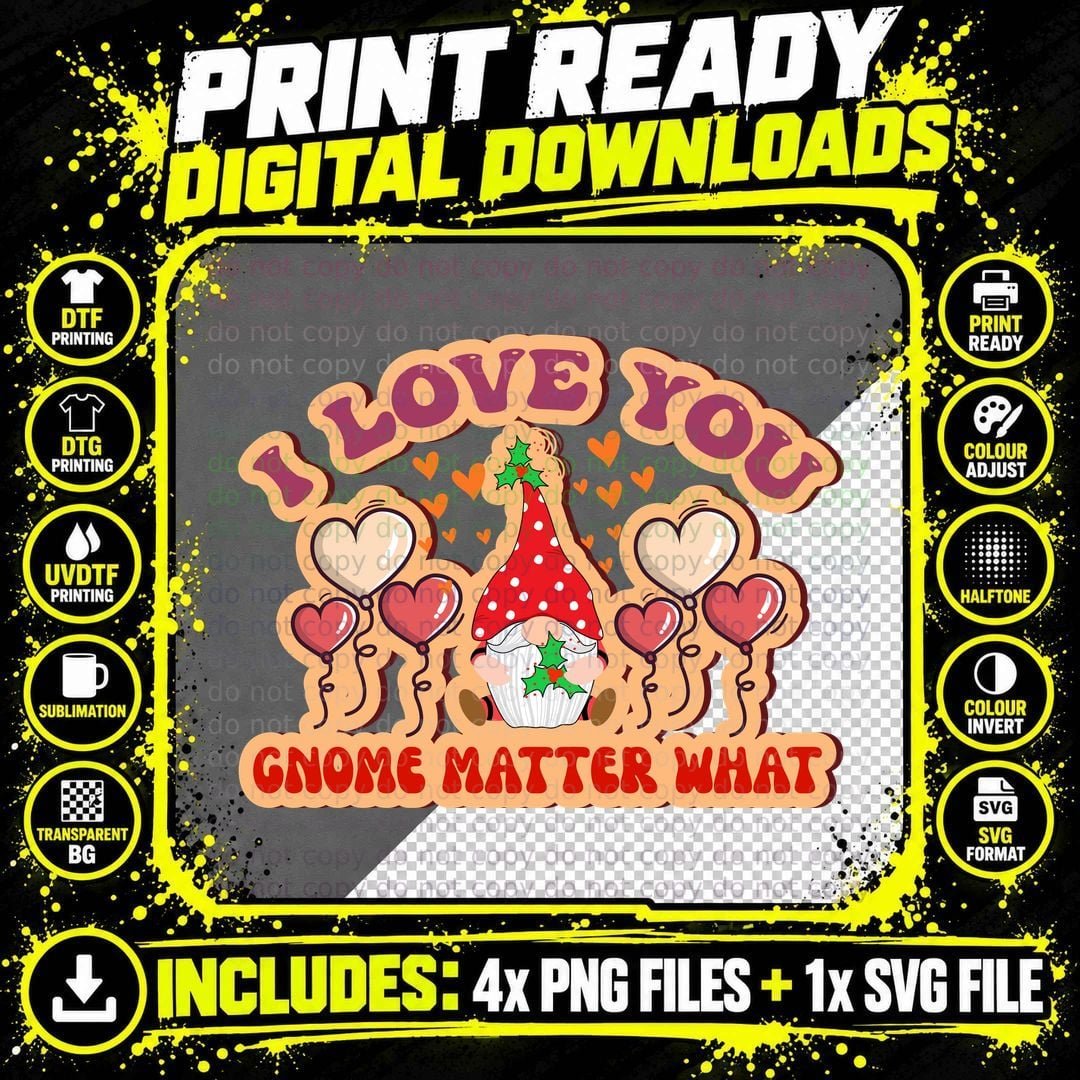 Love You Valentine T-Shirt, Love You Gnome Christmas Png SVG Digital Bundle