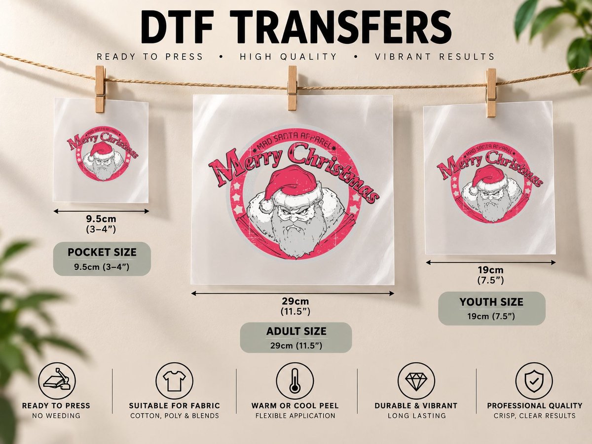 Mad Santa Merry Christmas Claus Pink Circle DTF Transfer Iron On