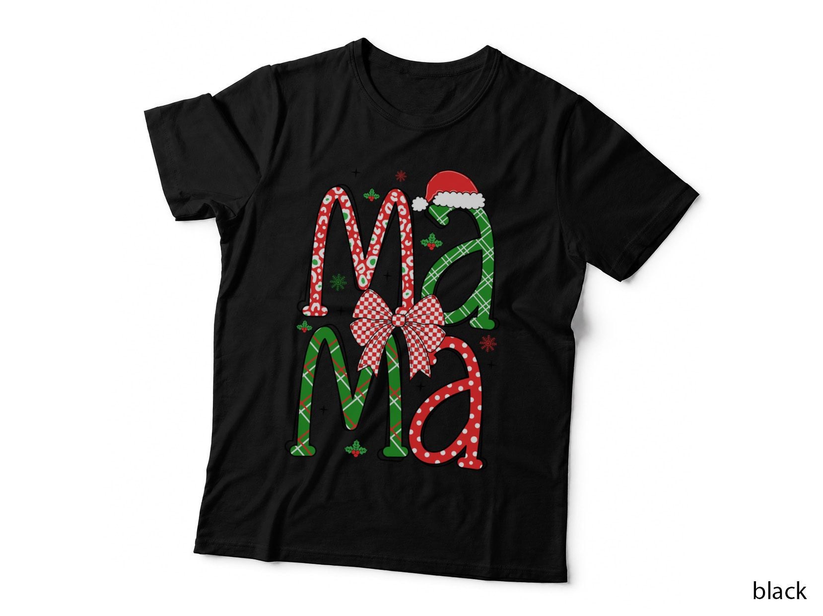 Mama Christmas T-Shirt, Festive Christmas Typography with Graphic Tee