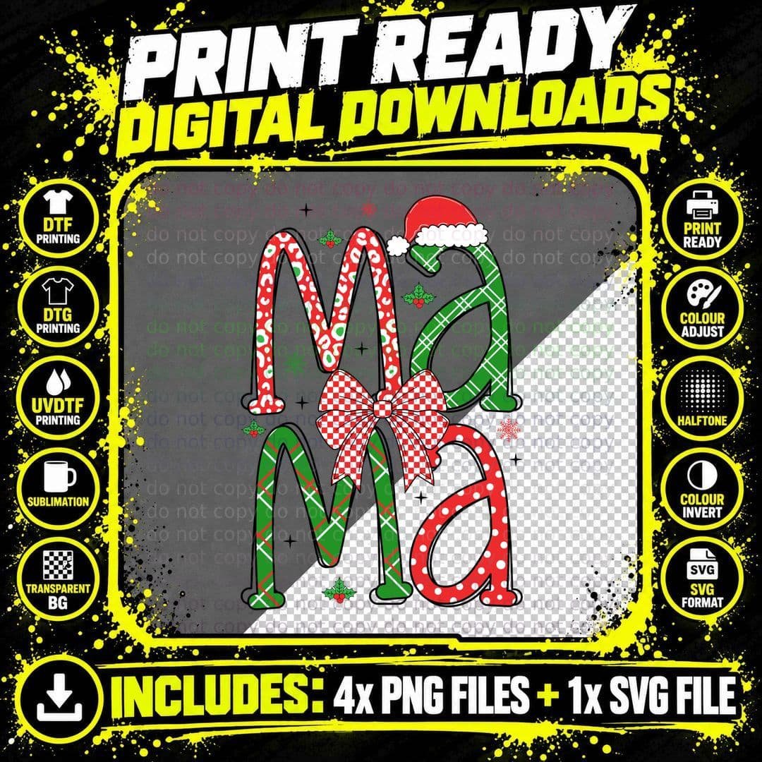 Mama Christmas T-Shirt, Festive Christmas Typography Png SVG Digital Bundle