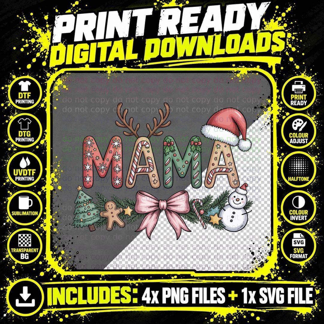 Mama Christmas T-Shirt, Funny Xmas Tee Png SVG Digital Bundle