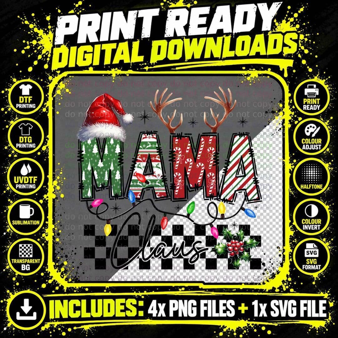 Mama Christmas T-Shirt, Funny Xmas Tee Png SVG Digital Bundle
