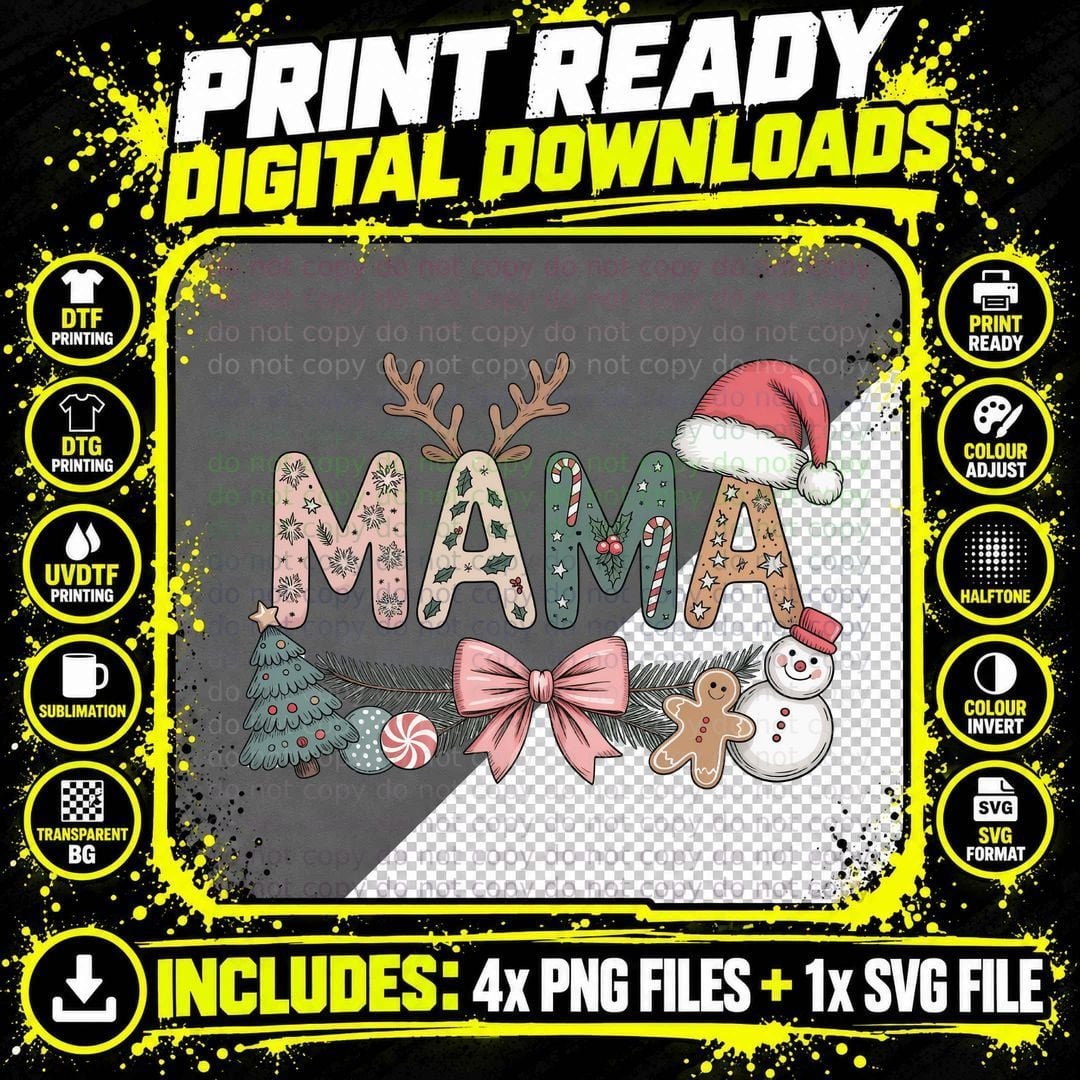 Mama Christmas T-Shirt, Funny Xmas Tee, Xmas Humor Shirt Png SVG Digital Bundle