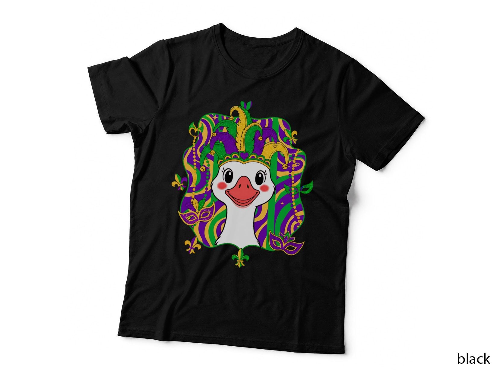Mardi Gras Duck in Festive Costume Funny Goose T-Shirt, Funny Goose Graphic Tee