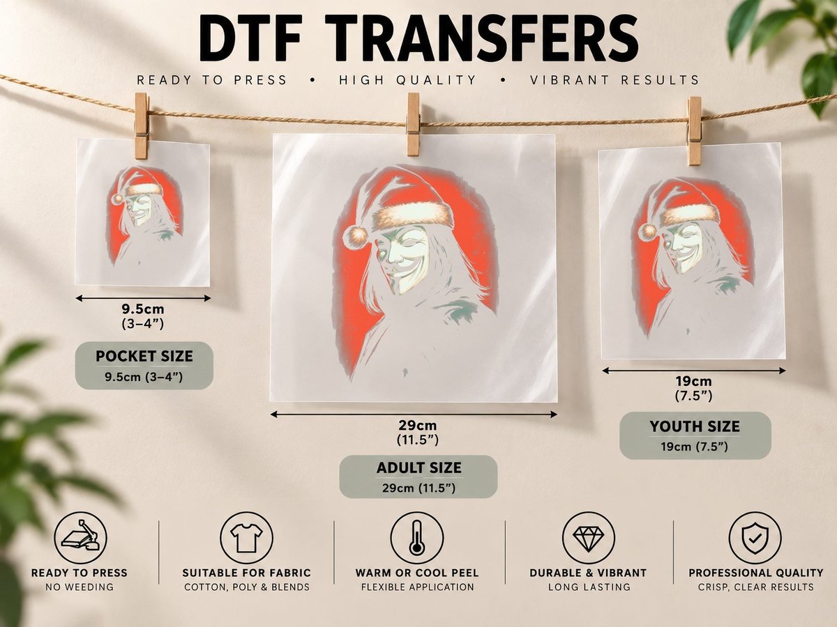 Masked Woman Santa Red White Green Halftone Mask DTF Transfer Iron On