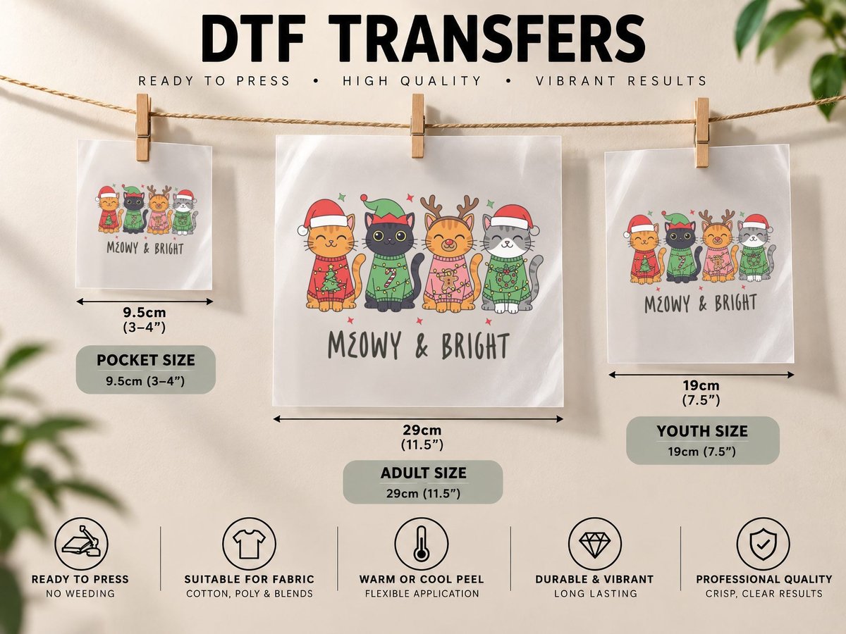 Meowy & Bright Christmas, Funny Xmas, Funny Christmas Gift DTF Transfer Iron On