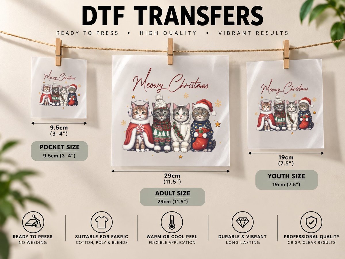Meowy Christmas, Funny Xmas, Holiday Gift DTF Transfer Iron On
