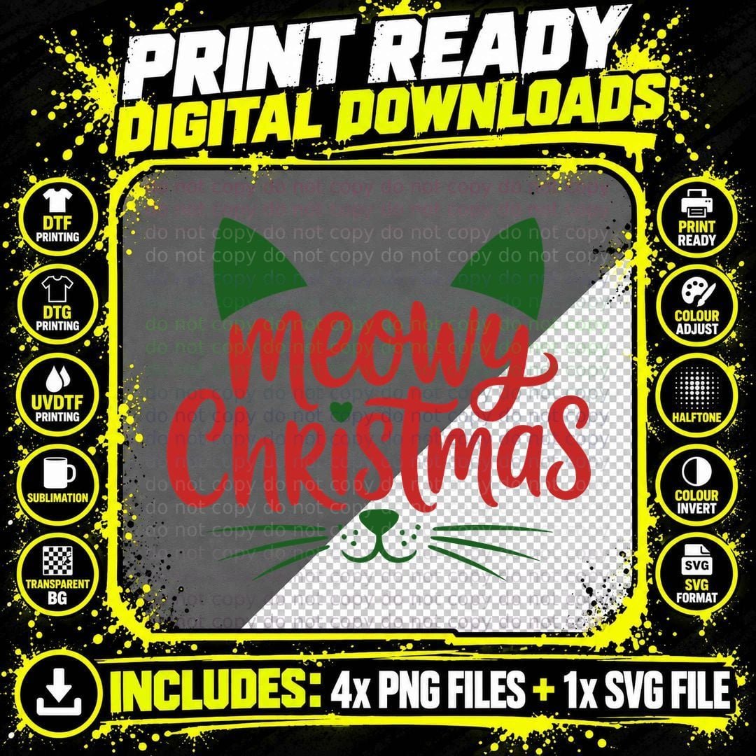 Meowy Christmas T-Shirt, Funny Xmas Tee, Xmas Humor Shirt Png SVG Digital Bundle
