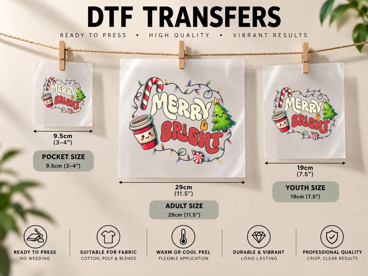 Merry & Bright Winter, Festive Holiday Elements Graphic DTF Transfer Iron On