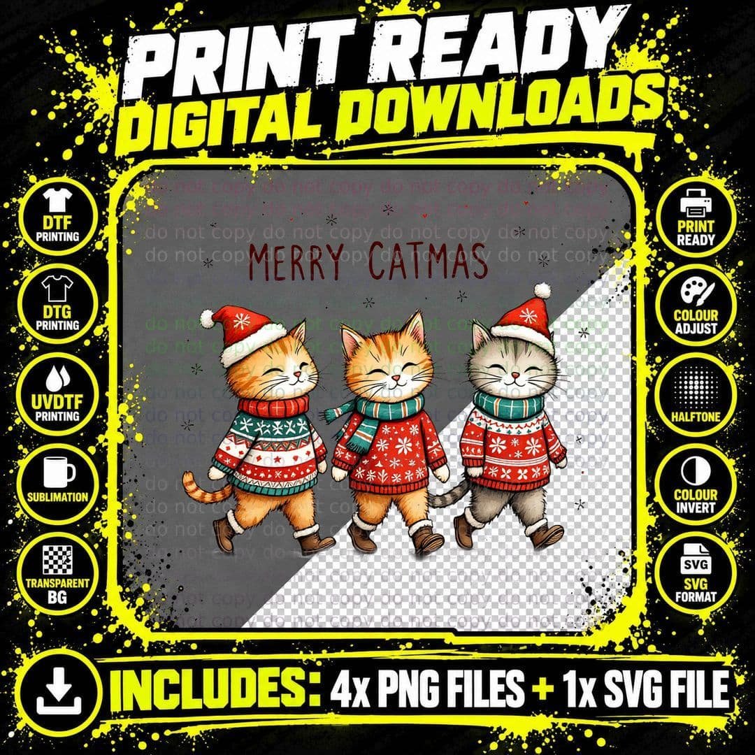 Merry Catmas Christmas T-Shirt, Funny Xmas Tee Png SVG Digital Bundle
